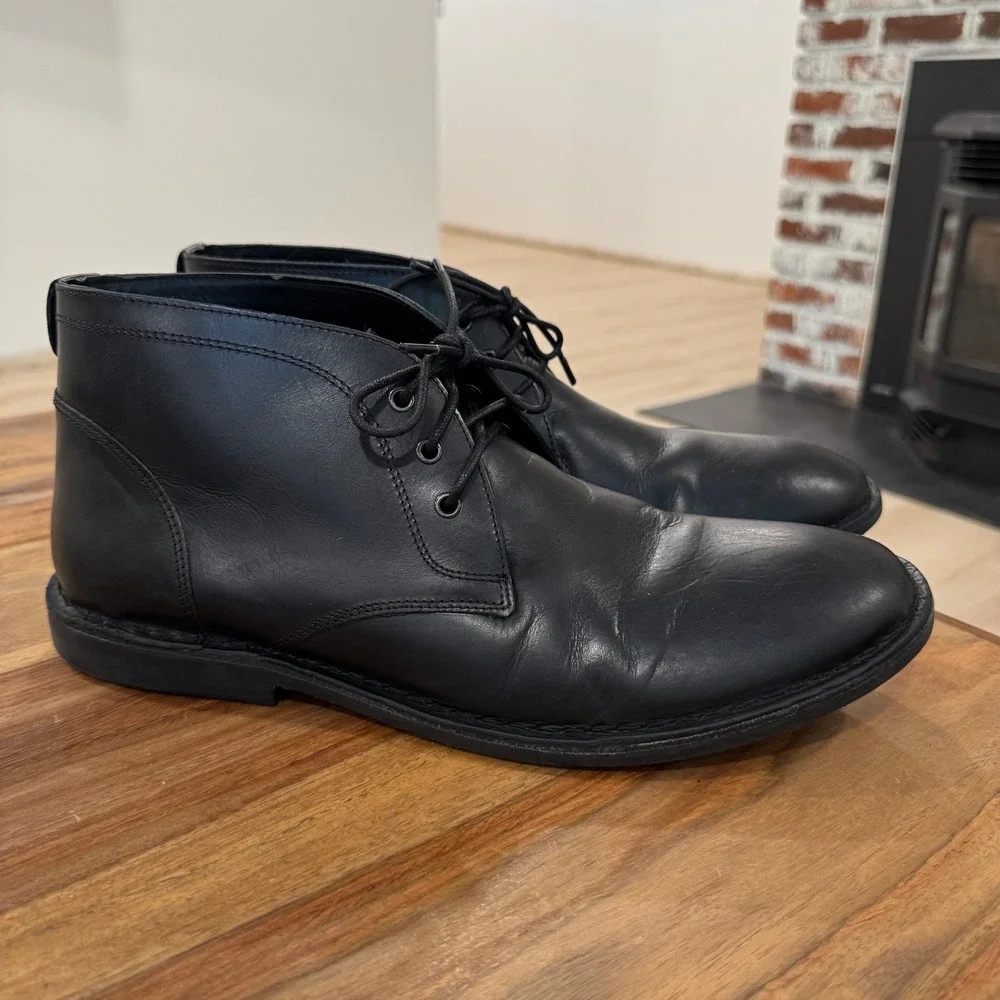 Crown Vintage Casper Mid Chukka Boots Leather Lace Up Casual Black 13‎ Preppy